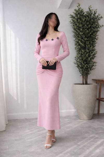 RWETA Soft pink dress with long sleeves