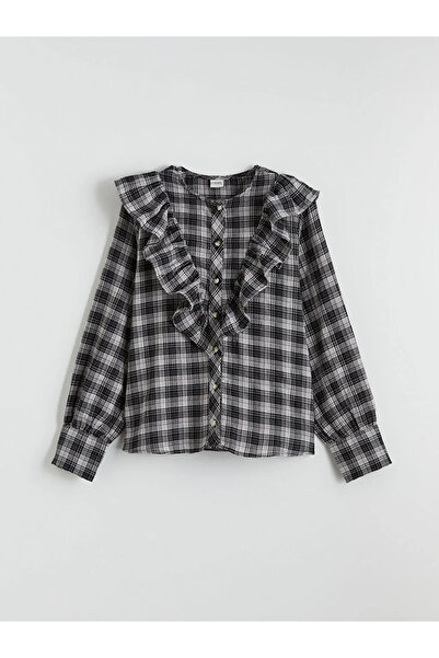 LC Waikiki Lcw Kids Ecru Girls' Plaid Ruffled Poplin Shirt