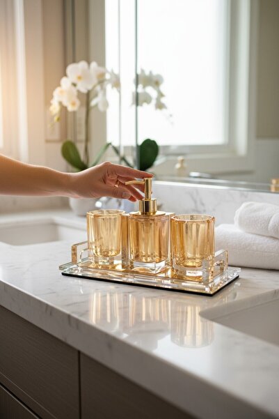 ROY KING طقم حمام روي كينج كريستال 4 قطع ذهبي YV-145