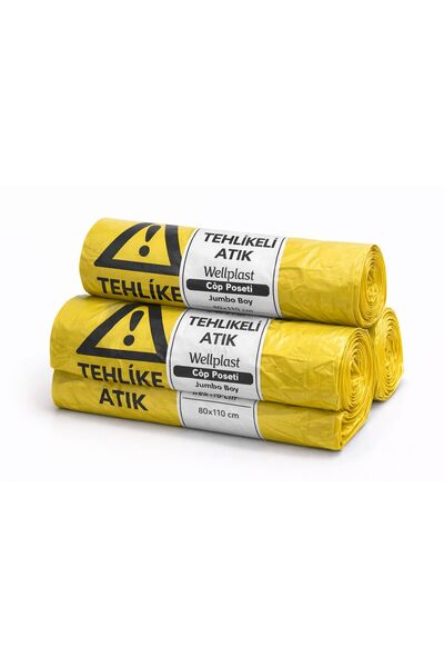 WELLPLAST 80*110 TEHLİKELİ ATIK SARI JUMBO BOY ÇÖP POŞETİ 10 RULO