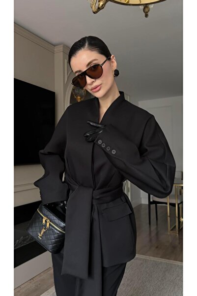 HAZELANNA Black Jacket with Wide Belt