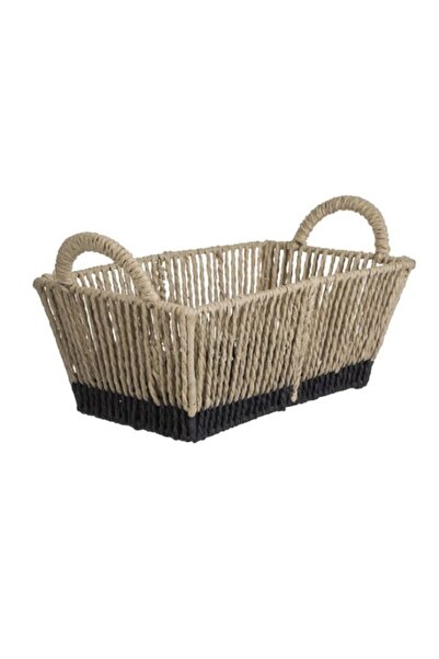 OEM Beige Rope Storage Basket with Black Base & Handles 31x18x17.5cm