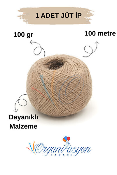 Organizasyon Pazarı 100 Metre Dayanıklı Doğal Jüt İp – 100 gr Hasır Kırnap İp...