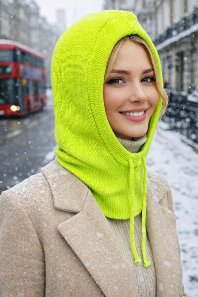 MARBERRY Neon Green Soft Textured Knitwear Balaclava Women's Beanie