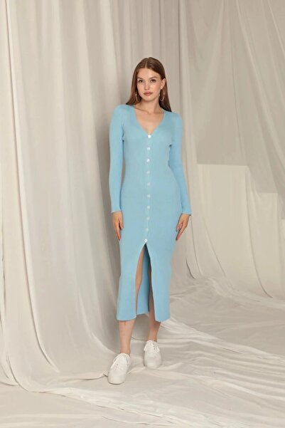 isiltikidsmoda Buttoned Front Tippled Bodycon Midi Knitted Dress