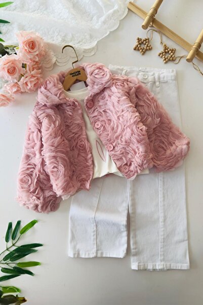 Minigimin Cicileri Set 3 piese pentru fetițe: Jachetă cu textură de trandafir...