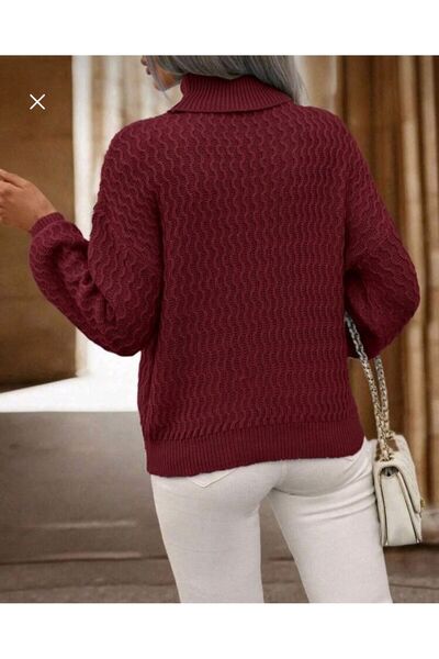 AlanTeks Pulover cu guler înalt, model jacquard, croială confortabilă, mânecă lungă, tricotaje pentru femei, elegant, nou