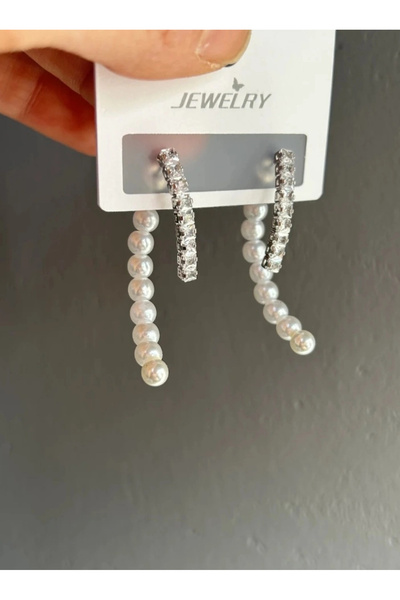 naaksesuar Silver Color Stone and Pearl Earrings