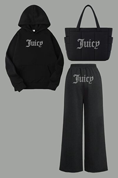 Bozz&Bozz Collection Women's Juicy Kristal Stone Printed Tracksuit Set Bag Ho...