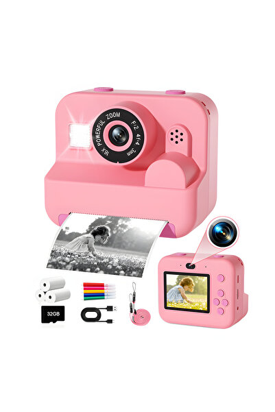 Nerele Aparat Foto Instant pentru Copii, Nerele, Dual Camera Selfie, Imprimar...