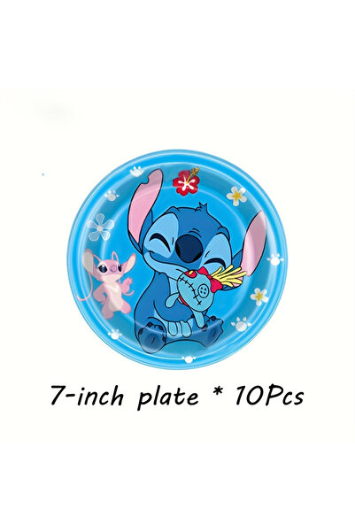 Miniso 10 قطع من أطباق مقاس 7 بوصات، بتصميم ستيتش أزرق، لوازم حفلات أعياد ميل...