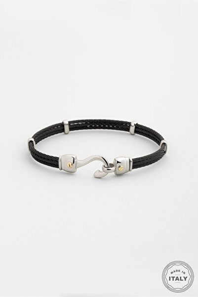 So CHIC... Janus İtalyan 18 Ayar Sarı Altın Detaylı Çelik Erkek Bileklik