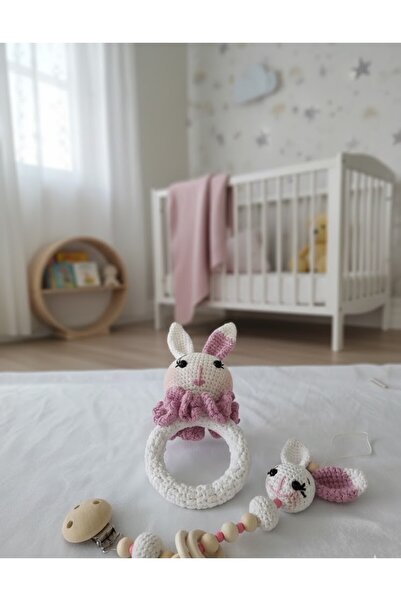 GMN COLLECTION Amigurumi 2'li Tavşan Emzik Zinciri Ve Çıngırak Seti