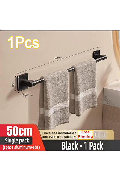 Choice9 Black 50CM Wall Mounted Towel Rack Bathroom Storage Rack No Drilling ...