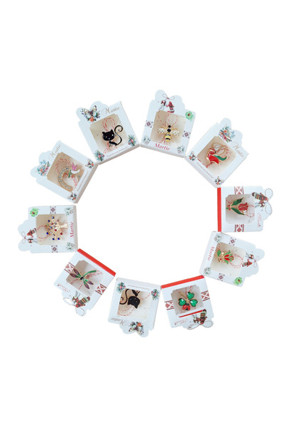 HYVESTO Set 10 Brose Traditionale din Aliaj cu Ac Prindere si Snur Rosu Alb B...