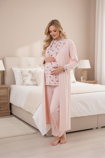 Lohussa Women's Powder Floral Patterned Button Detailed Cotton Plus Size Mate...