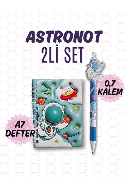 Ceylan Kırtasiye 2 li Astronot Temalı Defter 0,7mm Uçlu Versatil Kalem (2li Set)