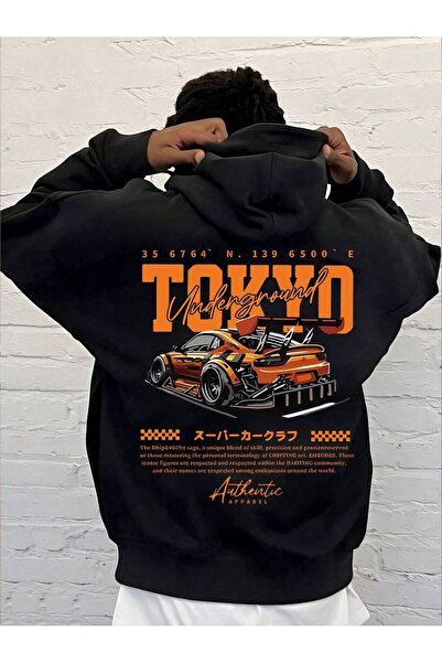 SVART WEAR Tokyo Printed Kangaroo Pocket Cotton Hooded Long Sleeve Hoodie Swe...