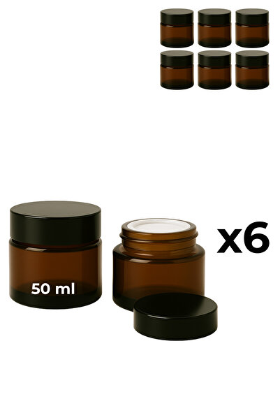 Seray Cam Set of 6 50 ml Amber Glass Cream Jars + Black Lids