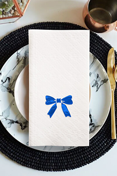 Story مناديل ورقية بيضاء اللون مقاس 20×40 سم مع نمط شريط من الورق الأزرق، عبو...