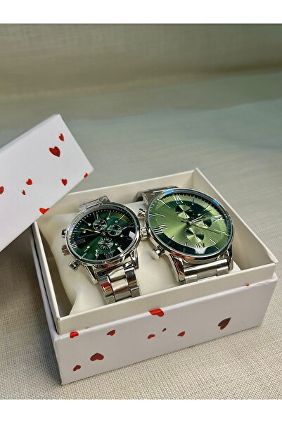 D&Z ACCESSORİES Sevgililer Günü Hediye Seti | Kadın & Erkek Yeşil Kadranlı Me...