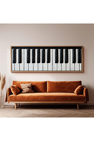 woodhomeworks Tek Parça Gerçek Ahşap Yatay Panorama Çerçeveli Tablo pianom