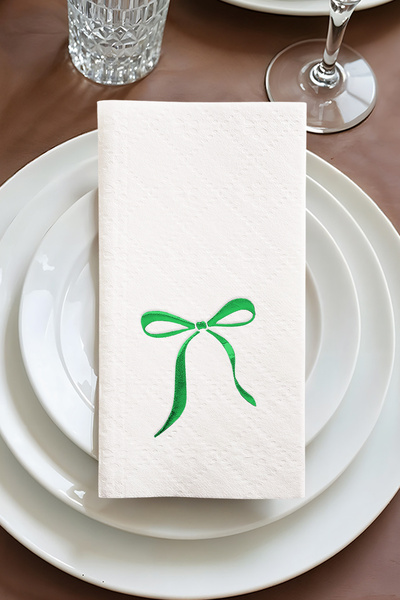 Story مناديل ورقية منسوجة من القماش الأبيض مقاس 20x40 سم، مزينة بشريط من الفو...