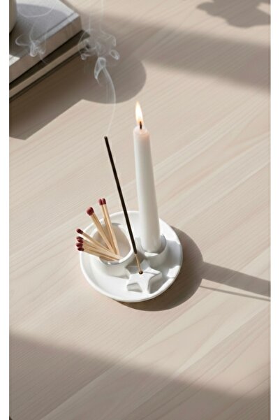 Handmade Modern İskandinav 3’ü 1 Arada Tütsülük Mumluk ve Kibritlik Seti - Öz...