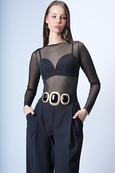 VAGGON Crew Neck Tulle Blouse