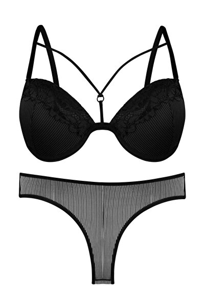 ByMisa Store Women's Lace Black Supported Bra Set
