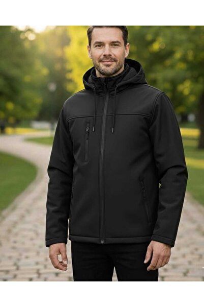 wera Siyah,Erkek,çıkarılabilir kapüşonlu, softshell yağmurluk ve rüzgarlık mont