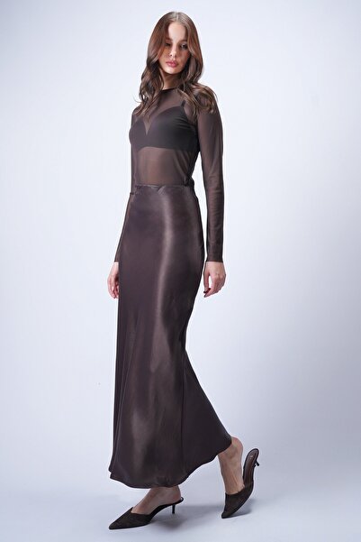 VAGGON Горчиво кафе сатенена макси пола