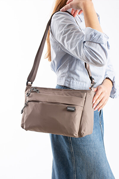 Sanmoris Suya Dayanıklı Kum Rengi Çok Gözlü Ayarlanabilir Askılı Omuz Çantası...