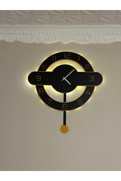 iclalofis Ahşap ledli 50 cm büyük boy duvar saati