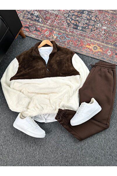 tetramoda Piece-By-Piece Plush Mock Neck Half-Zip Sweat & Sweatpants Set