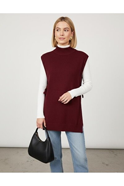 Be Best Women's Burgundy Half Fisherman Side Tie Knitwear Sweater Be359