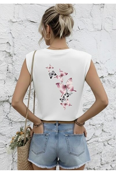 FUFLUNS Purple Butterflies Back Printed Women's Oversized Sleeveless T-Shirt