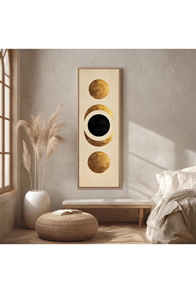 woodhomeworks Tek Parça Gerçek Ahşap dikey Panorama Çerçeveli Tablo ayın evre...