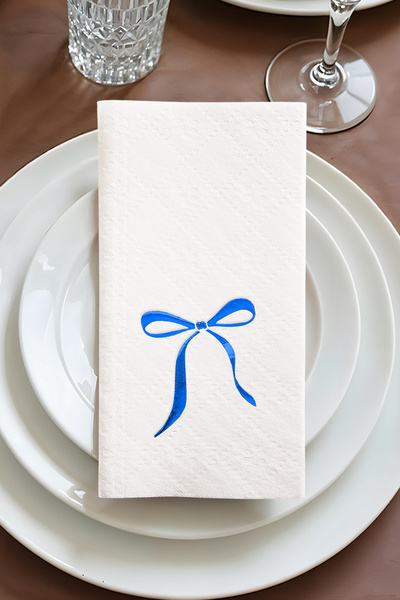 Story مناديل ورقية بيضاء اللون مقاس 20×40 سم مع نمط شريط من الورق الأزرق، عبو...