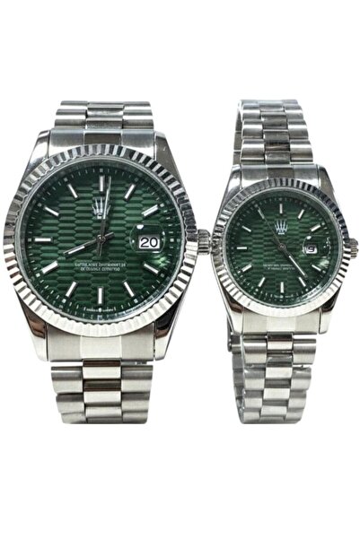 WATCHOFROYAL 2'li Set Çift Saati Lyric Silver Yeşil Kol Saati