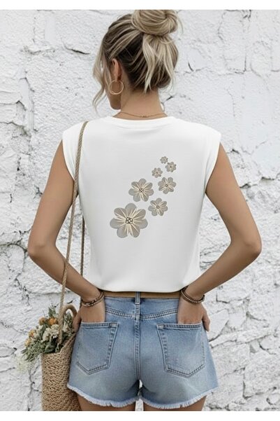 FUFLUNS تي شيرت نسائي بدون أكمام مطبوع عليه زهور على الظهر