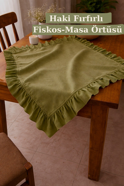 KAMİZ Fırfırlı Haki Fiskos Örtüsü Masa Örtüsü Fırfırlı Haki Runner