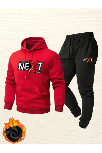 Flow touch Special Printed hooded men's tracksuit two rope Fleece-Lined