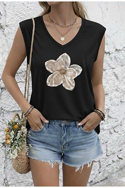 FUFLUNS تي شيرت نسائي بدون أكمام مطبوع عليه زهور