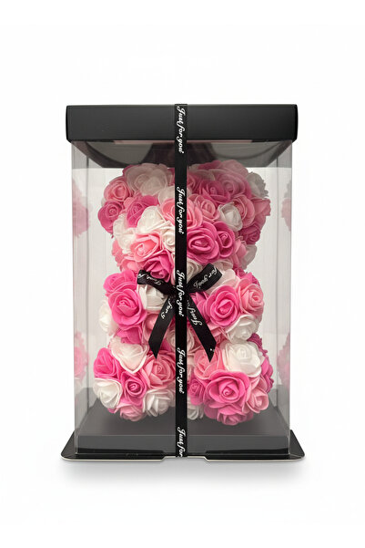 OEM Ursulet Alb Cu Roz din Trandafiri Artificiali – Cadou Romantic Premium în...