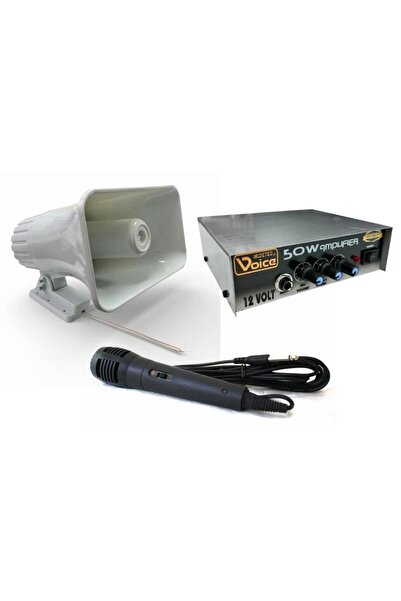electroon Pazarcı Ses Sistemi Takım Set 12V Amfi+50W Horn Hoparlör+Mikrofon