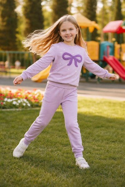 tuma collectıon Girl's Tracksuit Set Sweatshirt Bottom Cotton Two-Thread Casual Combination 3-4-5-6-7-8-9-10 Years Old