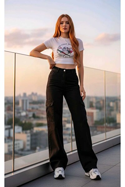 NWC Criss Stretch Fabric Women's Cargo Wash Super High Waist Loose Leg Denim ...