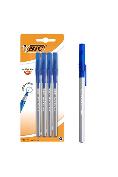 OEM BIC Round Stick Grip 0.7mm Blue Pen Set - 4pcs