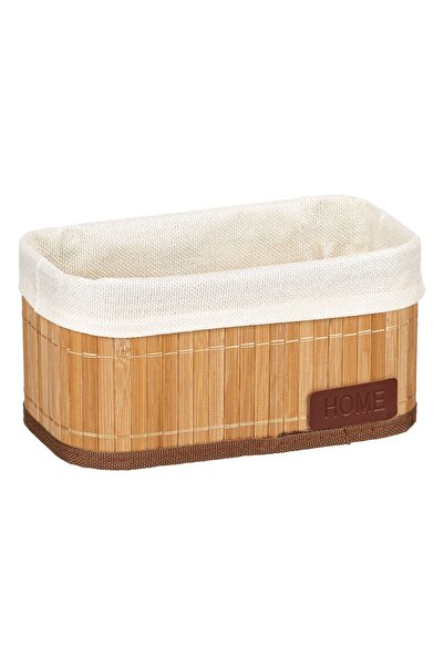 OEM Bamboo Storage Basket Beige Fabric Home 24x14x12cm